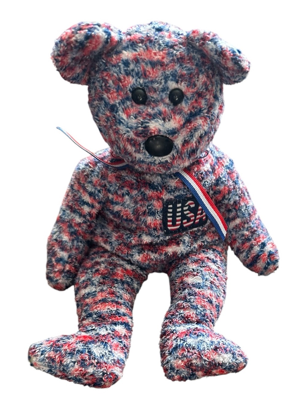 TY BEANIE BABY PLUSH BEAR Red White Blue USA Patch NO TAG PRISTINE